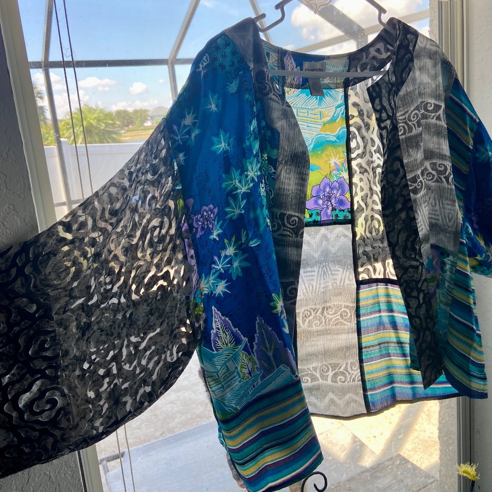 Chico's Jacket * Kimono Sleeves * Silk Blend, GLOBAL PATCH JOHNNY JACKET,